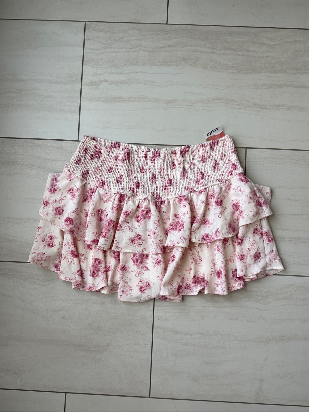 ARULA Pink Floral Tiered Ruffle Mini Skirt